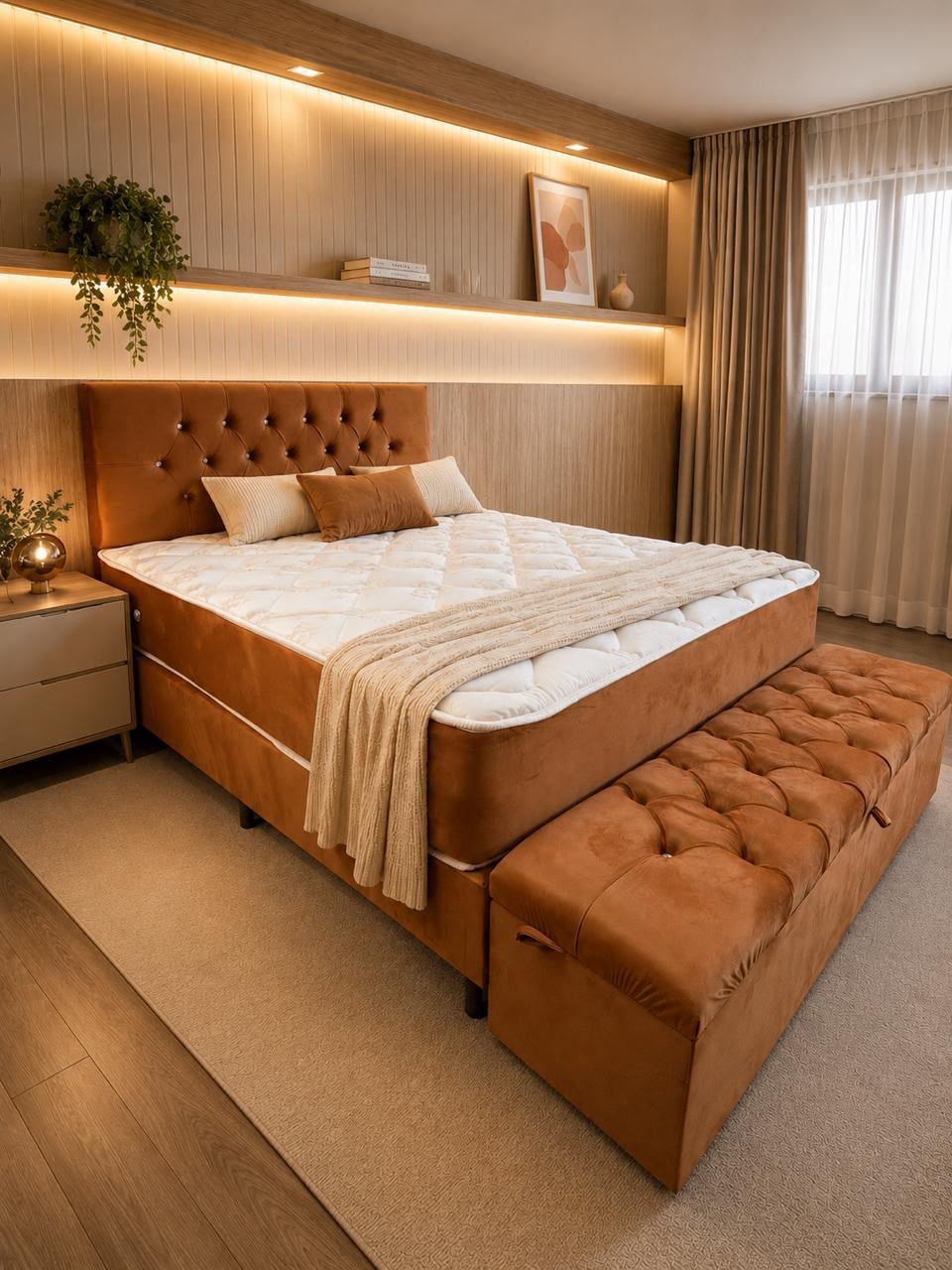 casal sem pillow top - caramelo suite prateleira com recamier
