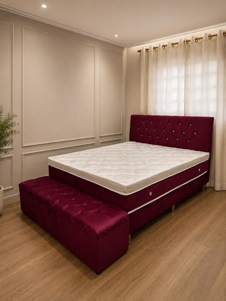 queensize com pillow top - vinho suite boiserie com recamier